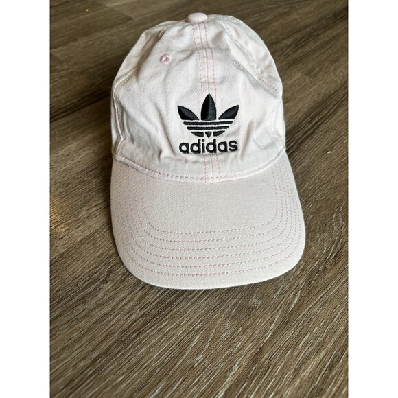 Adidas Light Pink Hat Adjustable Embroidered Black Logo Three Stripes OSFM - Picture 1 of 4